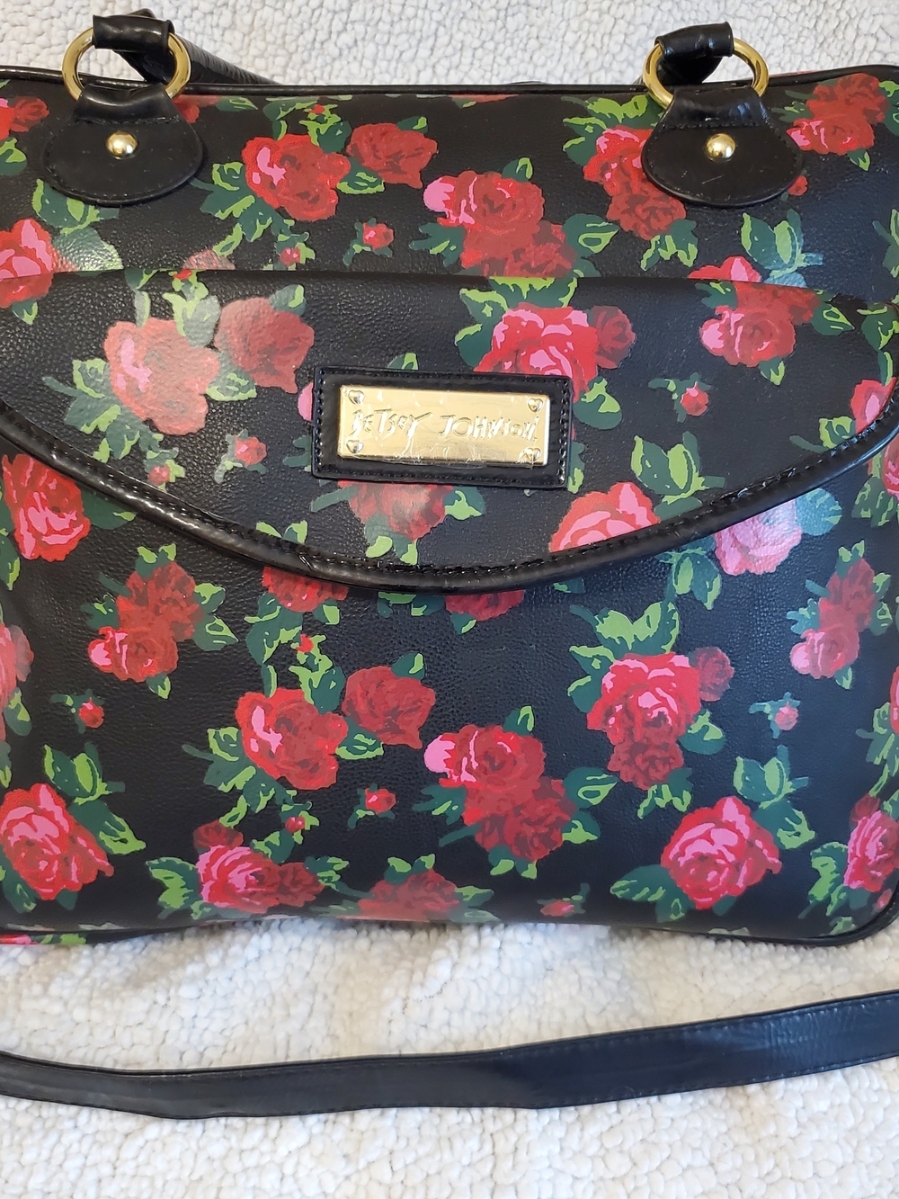 Betsey Johnson Black Floral Crossbody Bag